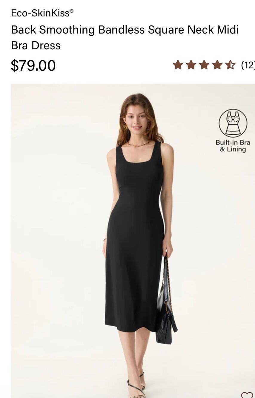 OGL SkinKiss Square Neck Built In Bra Sleeveless Midi Dress Womens Size XL New